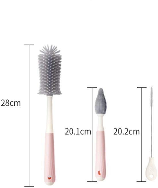Flessenborstel Baby - 4-Delig - Flessenreiniger - Met vaste basis - BPA vrij - Siliconen Flesvoedingsaccessoires - Roze van Flessenborstel Baby — afbeelding 4