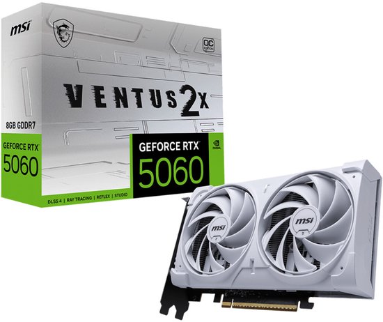 MSI NVIDIA GeForce RTX 5060 8G VENTUS 2X OC WHITE - Videokaart - 8GB - GDDR7 - PCIe 5.0 - 1x HDMI 2.1 - 3x DisplayPort 2.1
