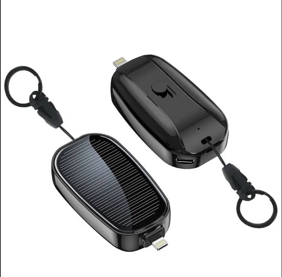 Solar Powerbank Sleutelhanger 1200mAh – Zonne-energie Noodlader voor iPhone – Mini Draagbare Oplader met USB voor iPhone Modellen – Compacte Duurzame Backup Batterij voor Reizen, Outdoor, Vakantie, Festival, Kamperen en Onderweg – iPhone Zonnelader