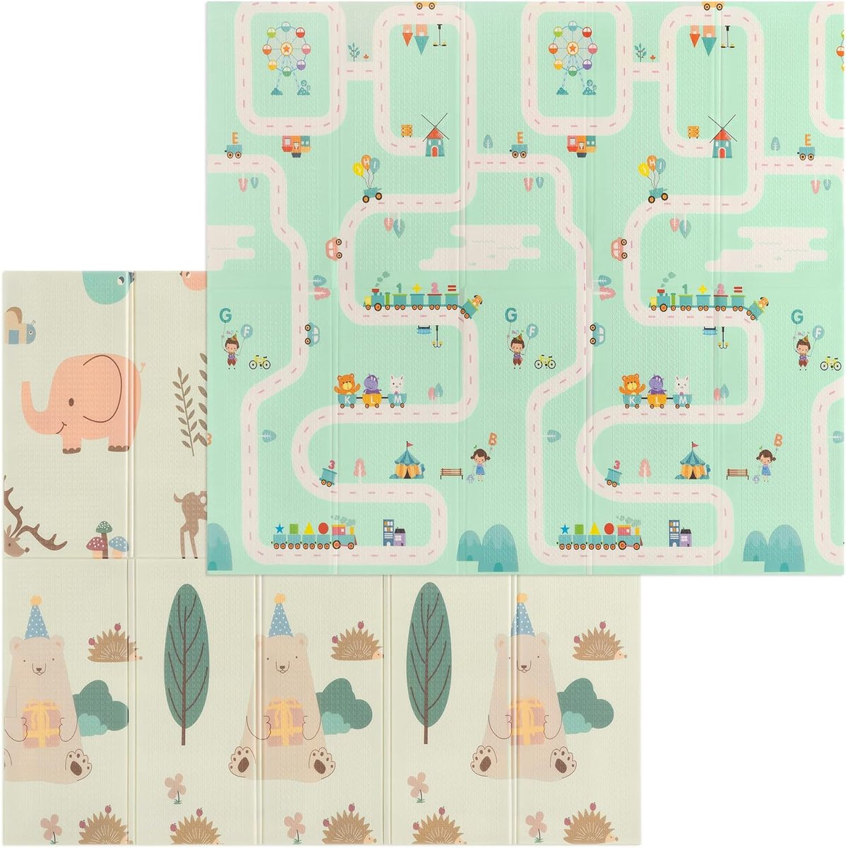 Grote Zachte Opvouwbare Babyspeelmat - Schuimmat voor Baby’s en Peuters - Verhoog de Speelveiligheid met deze Non-Slip Kruipmat in Groen en Beige