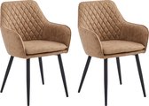 Colenis® - Chaise de salle à manger Laura - Set de 2 - Sable - Tissu microfibre - Design - Industriel - Avec accoudoirs