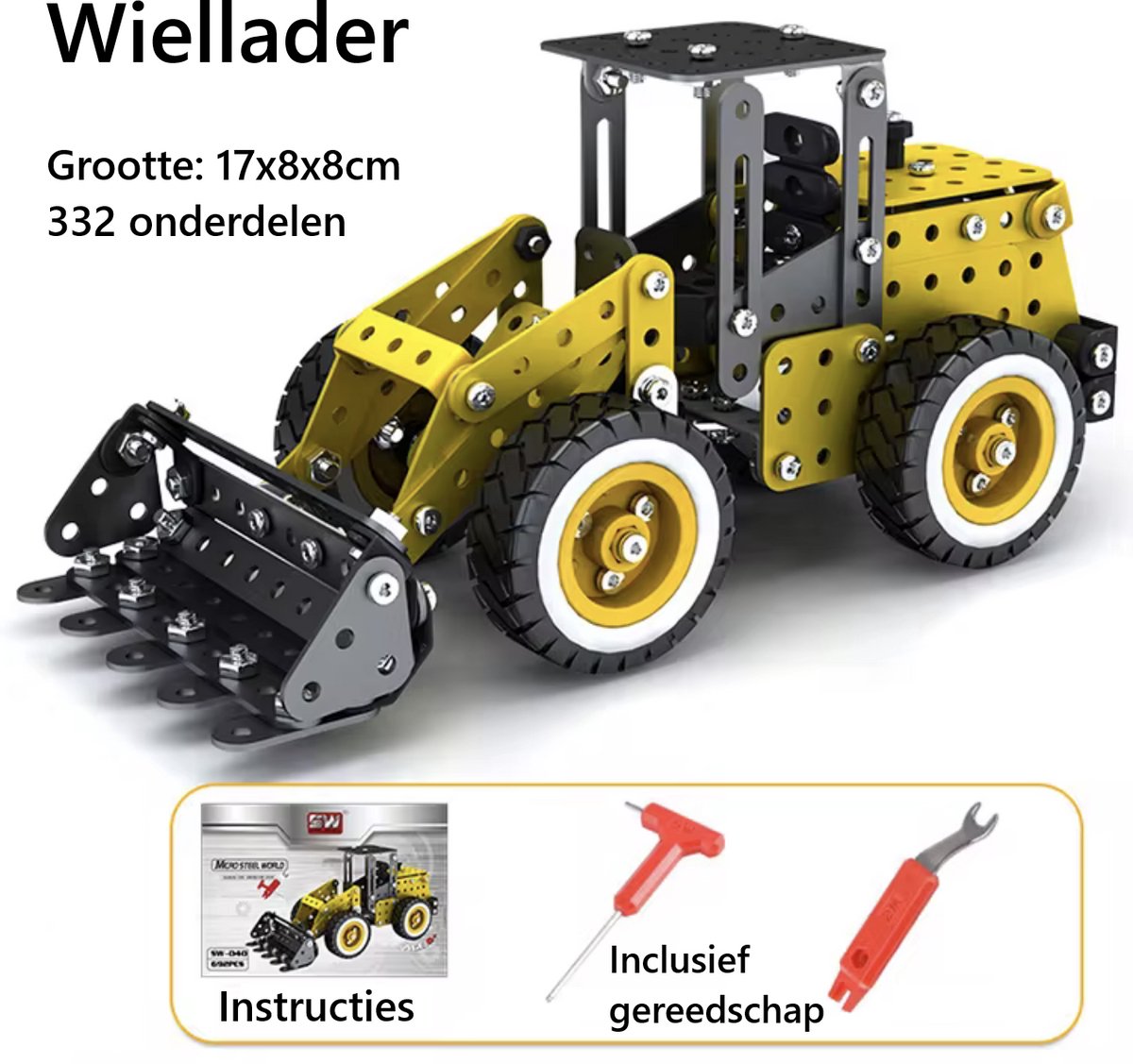 Bouwpakket Wiellader - Modelbouw 300+ Onderdelen - Met Beweegbare Laadarm