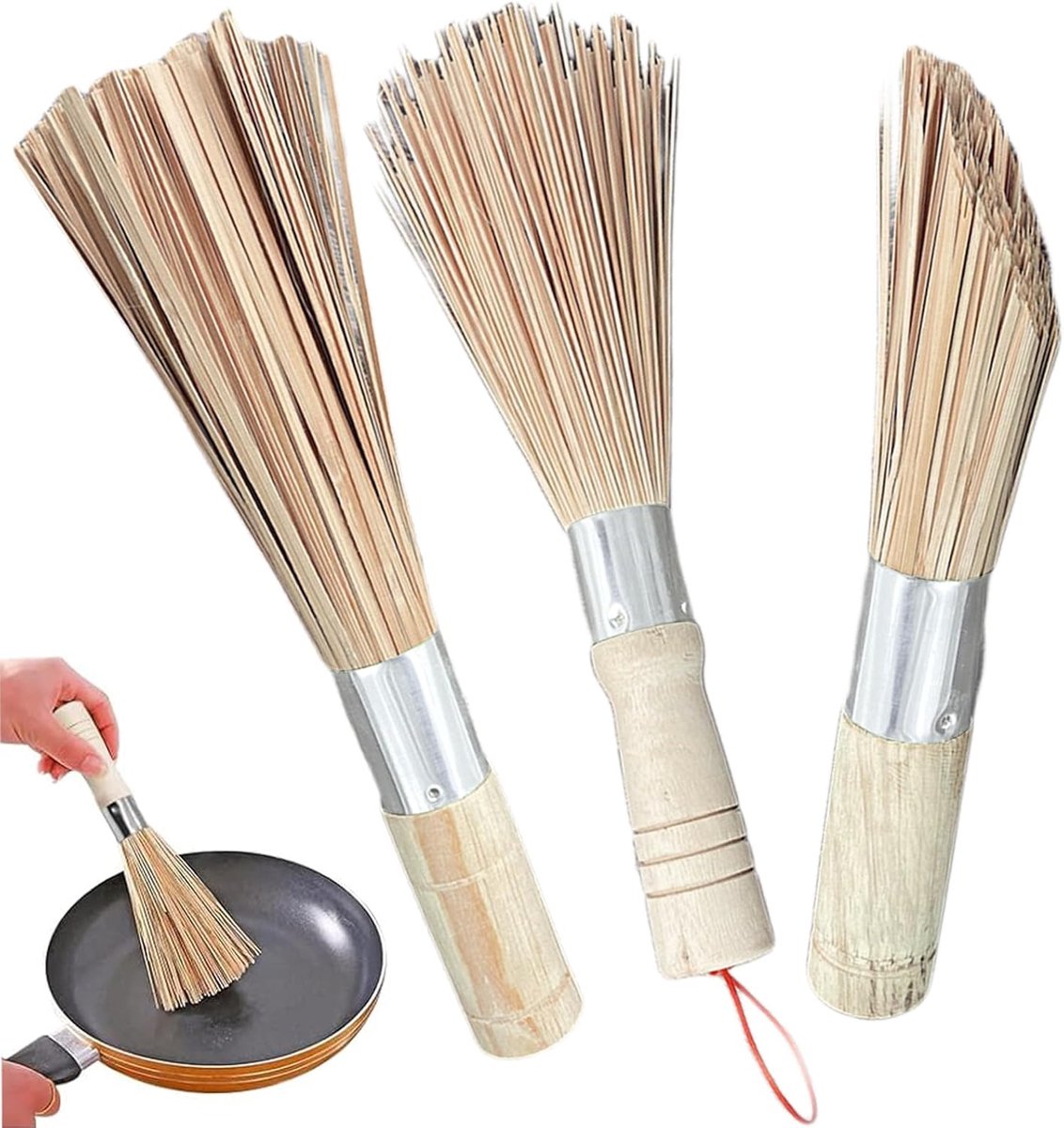 Bamboe Wok Borstel - Keukenborstel Set - 3 Stuks - Eco-vriendelijk