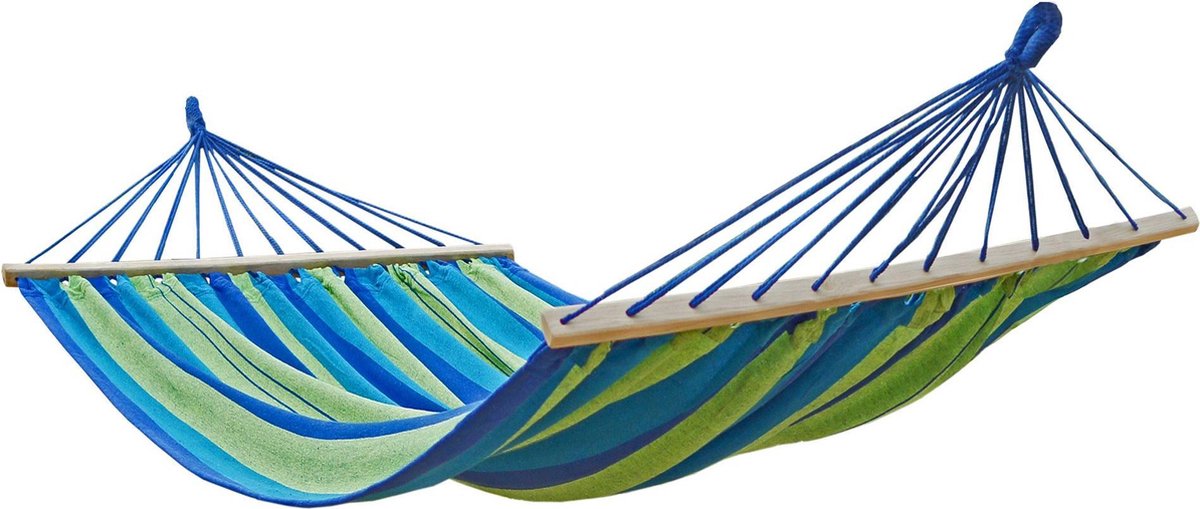 ACADIA XL Tweepersoons Hangmat 220x160cm Groen/Blauw met Spreidstokken