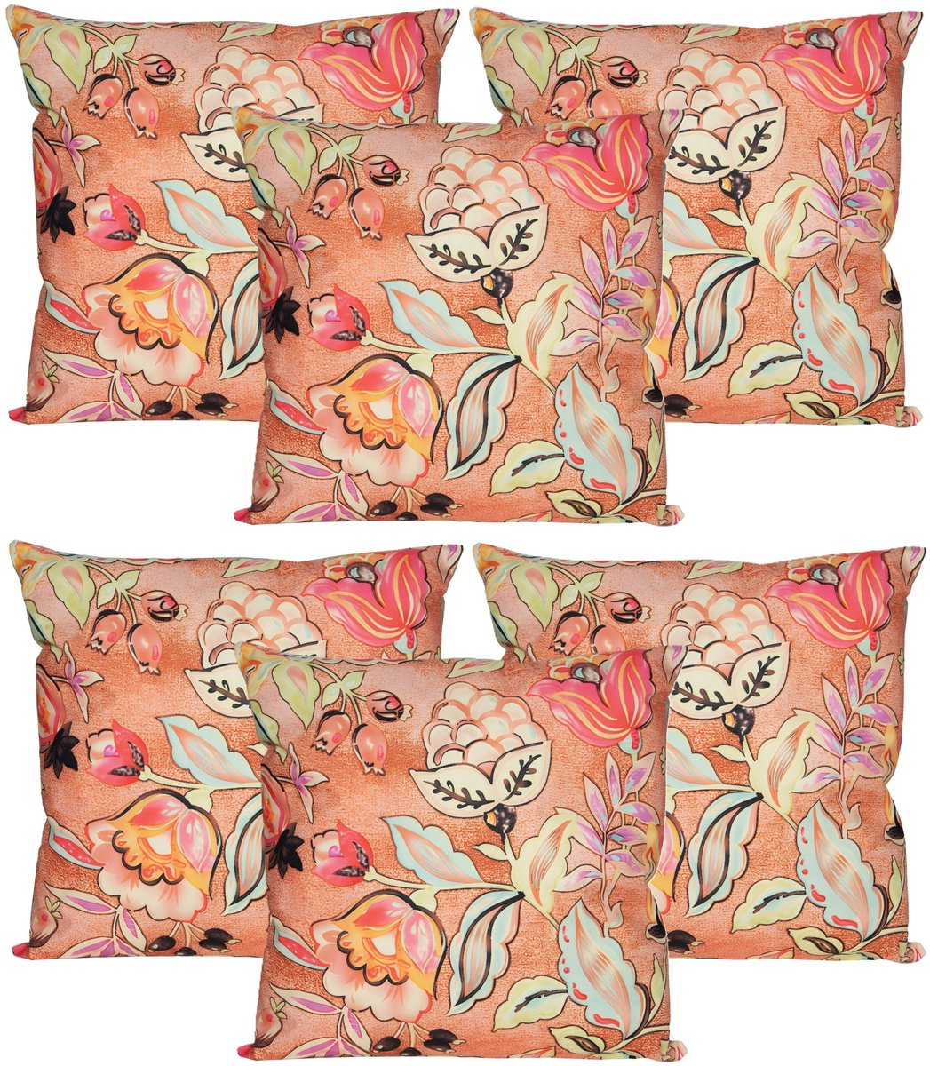 Anna's Collection Sierkussen voor binnen en buiten - 6x - wild flowers - terracotta - 60 x 60 cm - tuinkussen