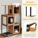 Kattenboom met een stabiele constructie, robuuste metalen buizen en antislip voetjes, met een kat op het bovenste platform.