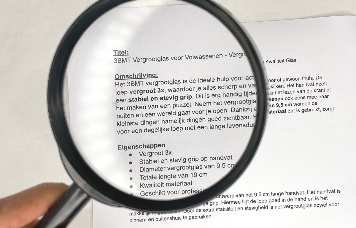 Vergrootglas voor Volwassenen - Vergroot 3x - Loep van Kwaliteit Glas - 3BMT®