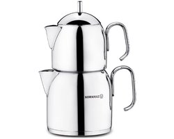 Korkmaz Pera - Theepot Set - Set van 2 stuks - 0.6 + 1.2 Liter - Ketel - RVS - Merk