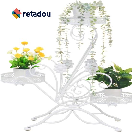 ML-Design Bloemenstandaard 3 etages wit hout, 111cm, bloembak