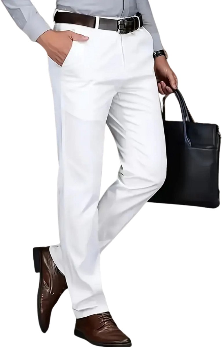 Livano Pantalon Heren Chino Golfbroek Nette Broek Elastische Tailleband Volwassenen Wit
