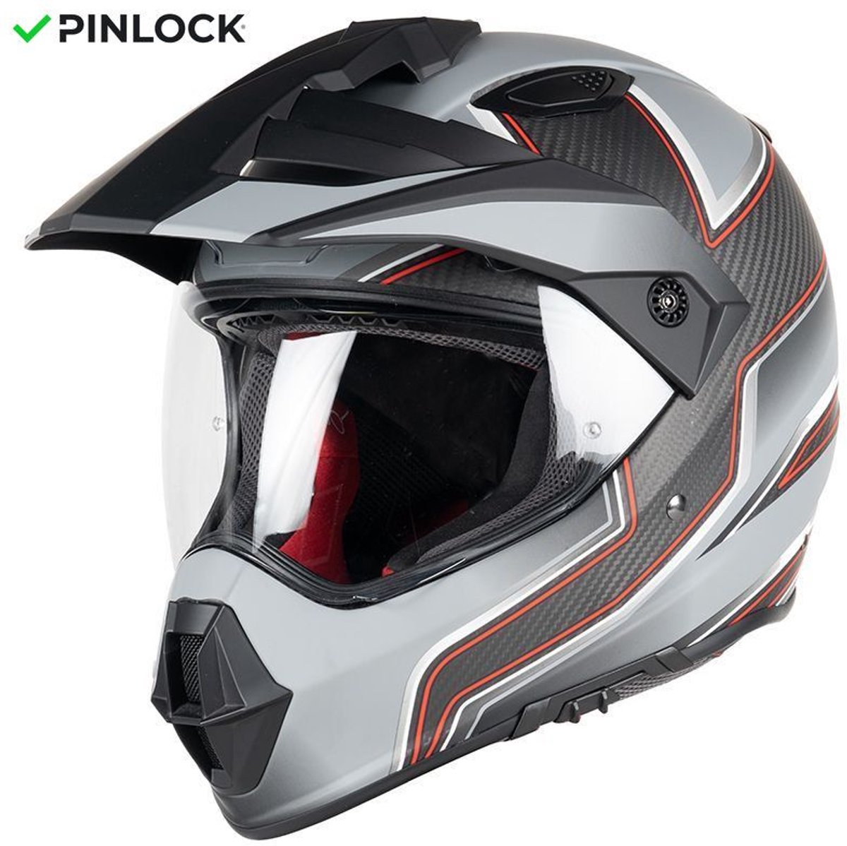 Motor Cross Helm LADAK CARBON MAT 22.06 Mat koolstofgrijs/rood XS van MOTOBLOUZ