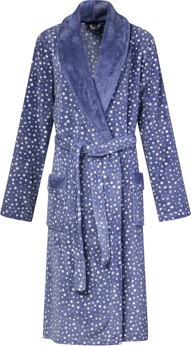 Lunatex - dames badjas - luxe coral fleece - blue white dot - maat XL/XXL