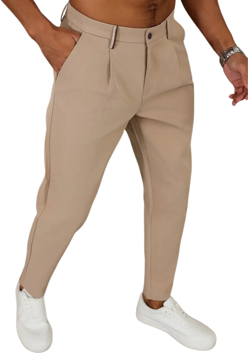 Nivard Pantalon Heren Chino Golfbroek Nette Broek Elastische Tailleband Volwassenen Beige