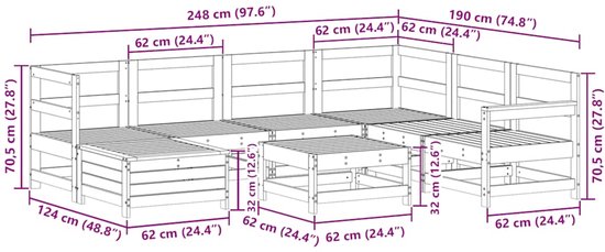 vidaXL - 8-delige - Loungeset - massief - grenenhout - wit