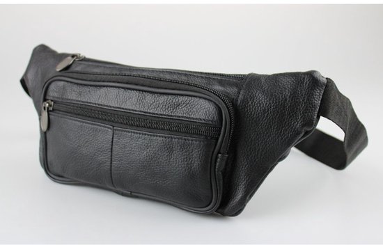 Foto: Platte heuptas leer zwart leren heuptas plat reizen festival tas heuptasje heren dames 4 vakken veilig plat design