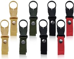 Allecto Plus - 8 stuks nylon riemen flessenhouders, clips - zwart en blauw - rugzak accessoires met waterfles gespen - houder haken voor wandelen - outdoor benodigdheden.