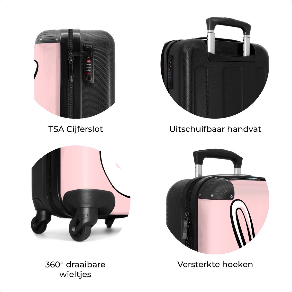 NoBoringSuitcases.com - Kinderkoffer roze - Past binnen 55x40x20 cm en 55x35x25 cm - Valies - Koffertas - Handbagage - Trolley op wieltjes - Carryon reisbagage - Reiskoffer met wielen - Rolkoffer flightbag - Kindertrolley meisje - Koffer kinderen – foto 7