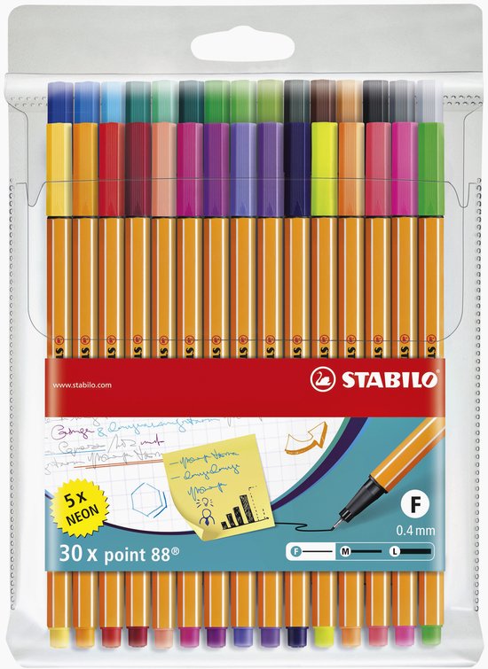 STABILO Point 88 Fineliner - Coffret 25 pièces + 5 néons