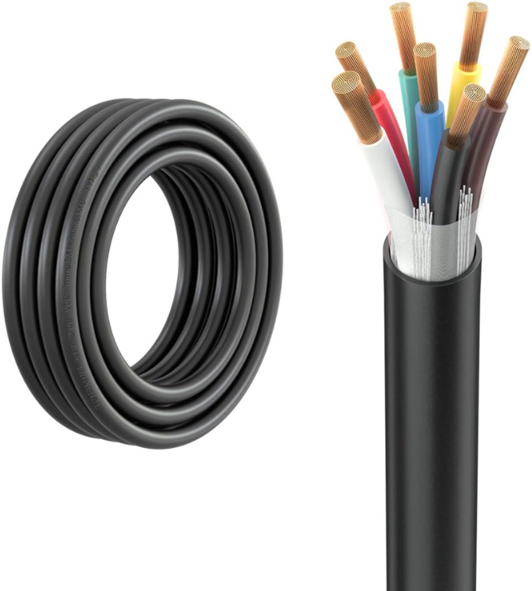 6×1,5 mm² en 1×2,5 mm² 7-polig Aanhangwagenkabel 5 M, Gemaakt Van Zuiver Koper