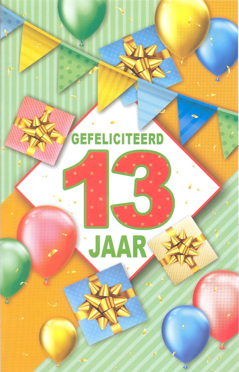 Wenskaart Gefeliciteerd 13 Jaar - Luxe verjaardagskaart - 12x17cm - Gevouwen Wenskaart inclusief envelop - Leeftijdskaart