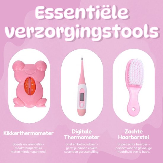 BenjaGoods Baby verzorgingsset - 13 in 1 - Baby Geschenkset - Babyshower - Manicureset - reistasje - Kraamcadeau - Meisje - Baby - Roze van BenjaGoods — afbeelding 5