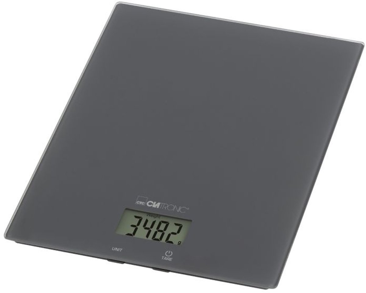 Clatronic KW 3820 Glas grau Keukenweegschaal Digitaal Digitaal Weegbereik (max.)=5000 g Grijs 210 x 180 x 20