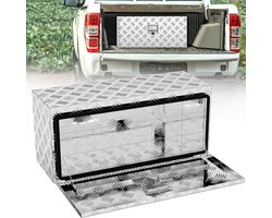 Aufun aluminium transportkist, gereedschapskist, onderbouwkist, gereedschapskist, opbergkist met slot, waterdichte metalen kist voor vrachtwagens, bestelwagens, aanhangers, 910 x 360 x 405 mm