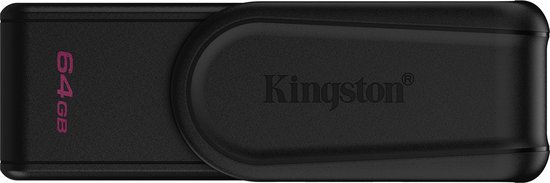 Zwarte Kingston DataTraveler Exodia S USB-stick met 64 GB opslag, bovenaanzicht.