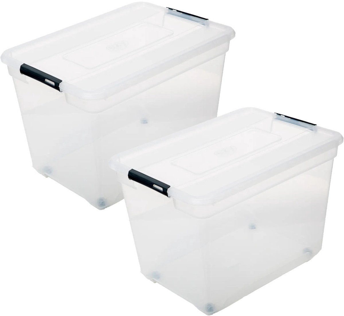5Five® 5Five opberg kist met deksel - 2x - Solutions Box - 100 liter - 67 x 48 x 46 cm - kunststof - transparant - met wielen