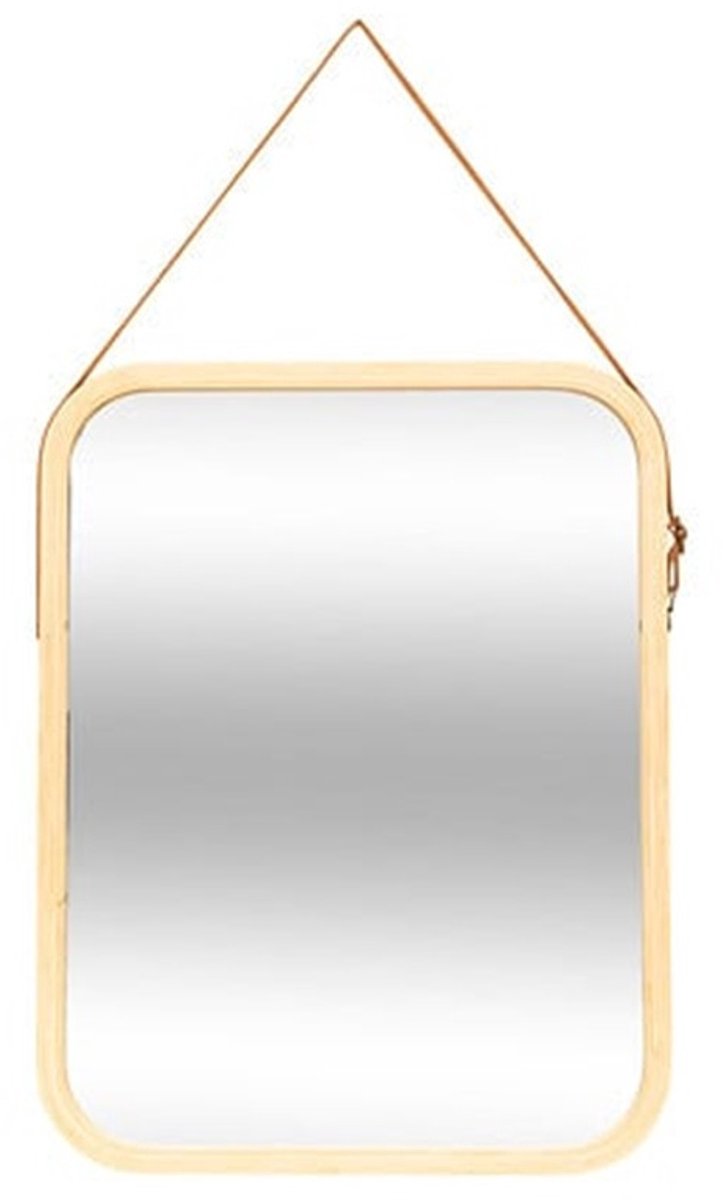 Atmosphera Wandspiegel Soho - vierkant - met ophanglus - naturel - bamboe/glas - 35 x 45 cm - toilet - gang