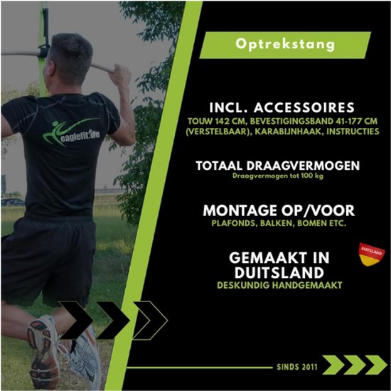 Eaglefit Premium Houten Optrekstang 60 Cm - Ergonomisch Gebogen - Made In Germany