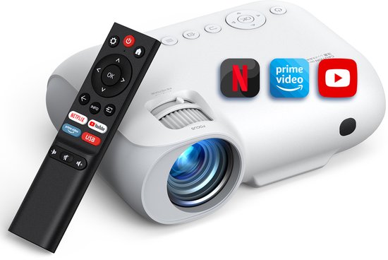 Yoton Y9 Beamer 4K - Native 1080P - 400 ANSI Lumen - Ingebouwde Netflix/Prime Video/YouTube - 5G Wifi en Bluetooth - Mini Beamer met Draagtas - Wit