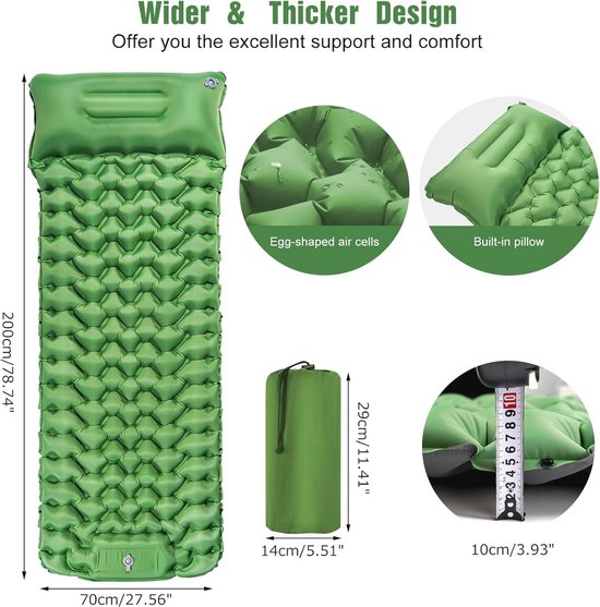 Ultralichte zelfopblazende campingmat - Waterdicht en extra dik slaapmatras voor buiten kamperen, wandelen en backpacken van Merkloos — afbeelding 4