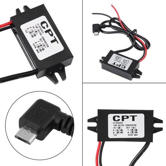 Convertisseur Tension Voiture 12V Vers 5V Micro USB 3A - Régulateur DC-DC 15W, Étanche IP67