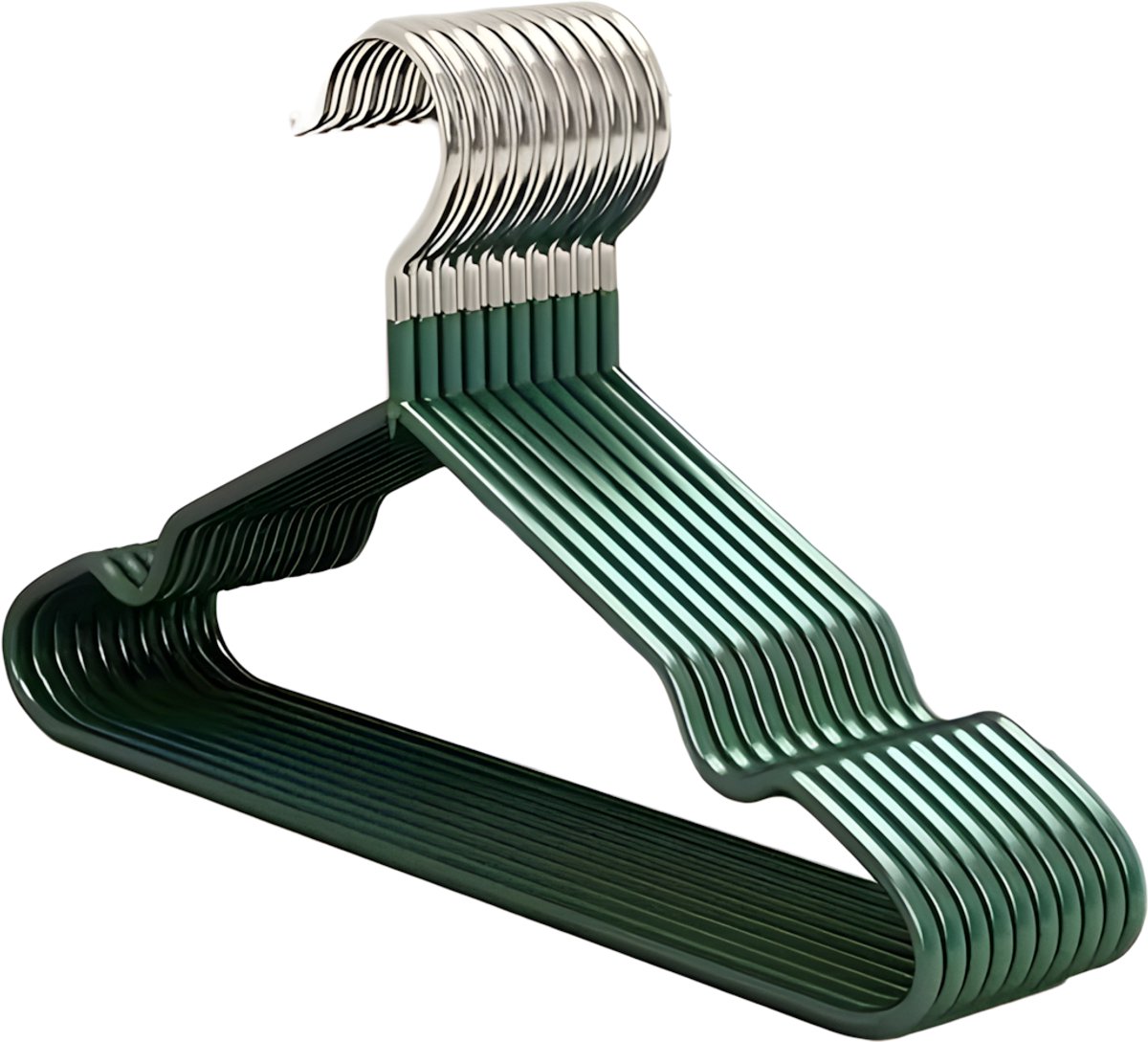PolkaHome® Kledinghangers – Kleding Hangers & Broekhanger – Metalen Hangers voor Broeken, Shirts & Jassen – Space Saver – 10 Stuks Metal (Groen)