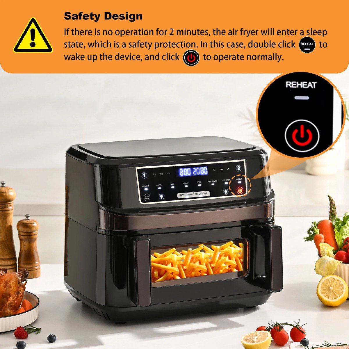 Afbeelding 3 van Heteluchtfriteuse – Airfryer - Airfryer Oven XXL - 12L - Dubbele Kookkamer Instelbaar - 2000W - 240V - 8 Voorgeprogrammeerde Programma's - LED Touchscreen - Kijkvenster - Zwart