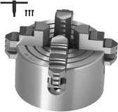 Klauwplaat met 4 Klauwen, 80 mm , Zelfcentrerend Ontwerp, Klembereik 5-80 Mm, Inclusief T-Sleutel en Bevestigingsbouten, Omkeerbare Klauwen, Ht300-Constructie
