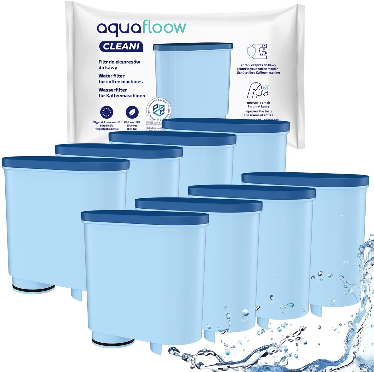 8x Aquafloow Waterfilters voor Philips Saeco - voor Koffiemachines - waterfilters voor Incanto, Intelia Deluxe, GranBaristo, LatteGo - waterfilter CA6903