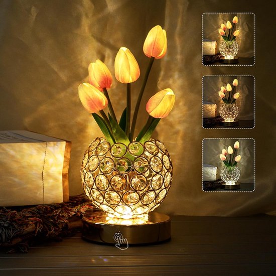 Kunstplanten - Kunstbloemen - Nepbloemen - Tulp Bloemenlamp - Oplaadbare Draadloze Aanraaktafellamp - Dimbare ledlamp - Cadeau vrouw - moederdag cadeau voor mama - Decoratie - Roze