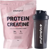 MyBodyFuel - Pack Protéines de lactosérum et Créatine - Fraise - Poudre de protéines avec monohydrate de créatine - Shake protéiné - 1000 grammes - Shaker noir inclus