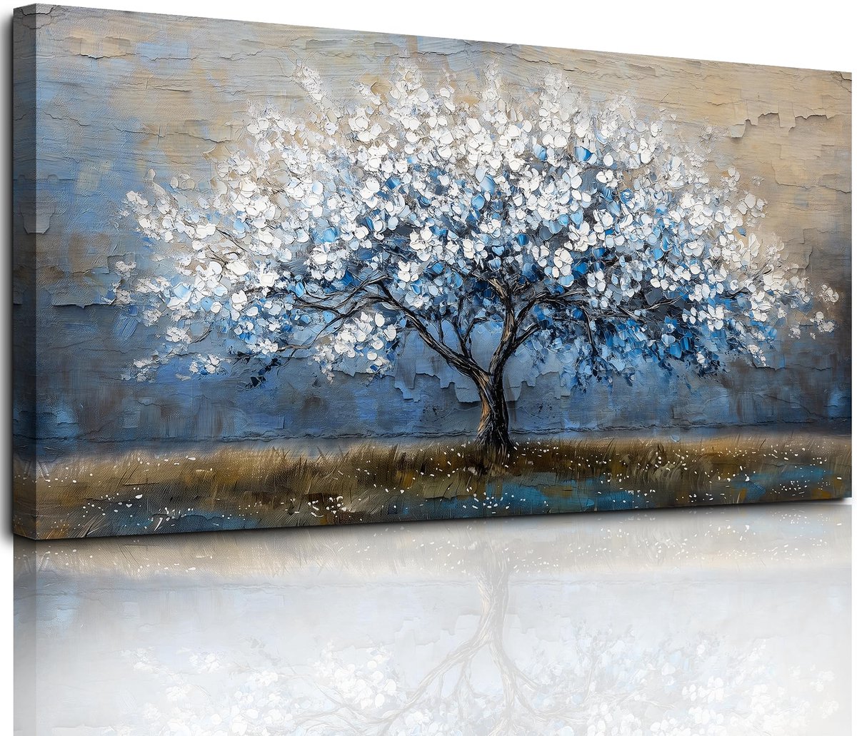 Unyqoos® Tijdloze Elegantie: Grote Blauwwitte Bloemenkunst op Canvas voor Elke Ruimte