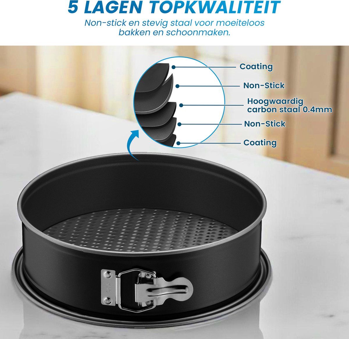 Ronde bakvormen - 6 Delige Set - Taartvormen - Springvorm Set - Non-stick Coating - Ø12 t/m 28 cm - Losse Bodem - Stapelbaar - Voor Cake, Taart, Quiche - Zwart – foto 5