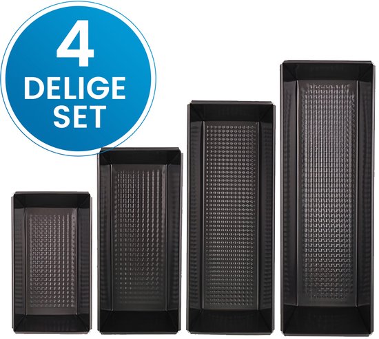 Cakevormen - 4 Delige Set - Cakeblik Bakvorm - Broodvormen - Non-Stick Coating - Afmetingen 21 t/m 35 cm - Stapelbaar - Duurzaam bakblik - Ovenbestendig - Zwart
