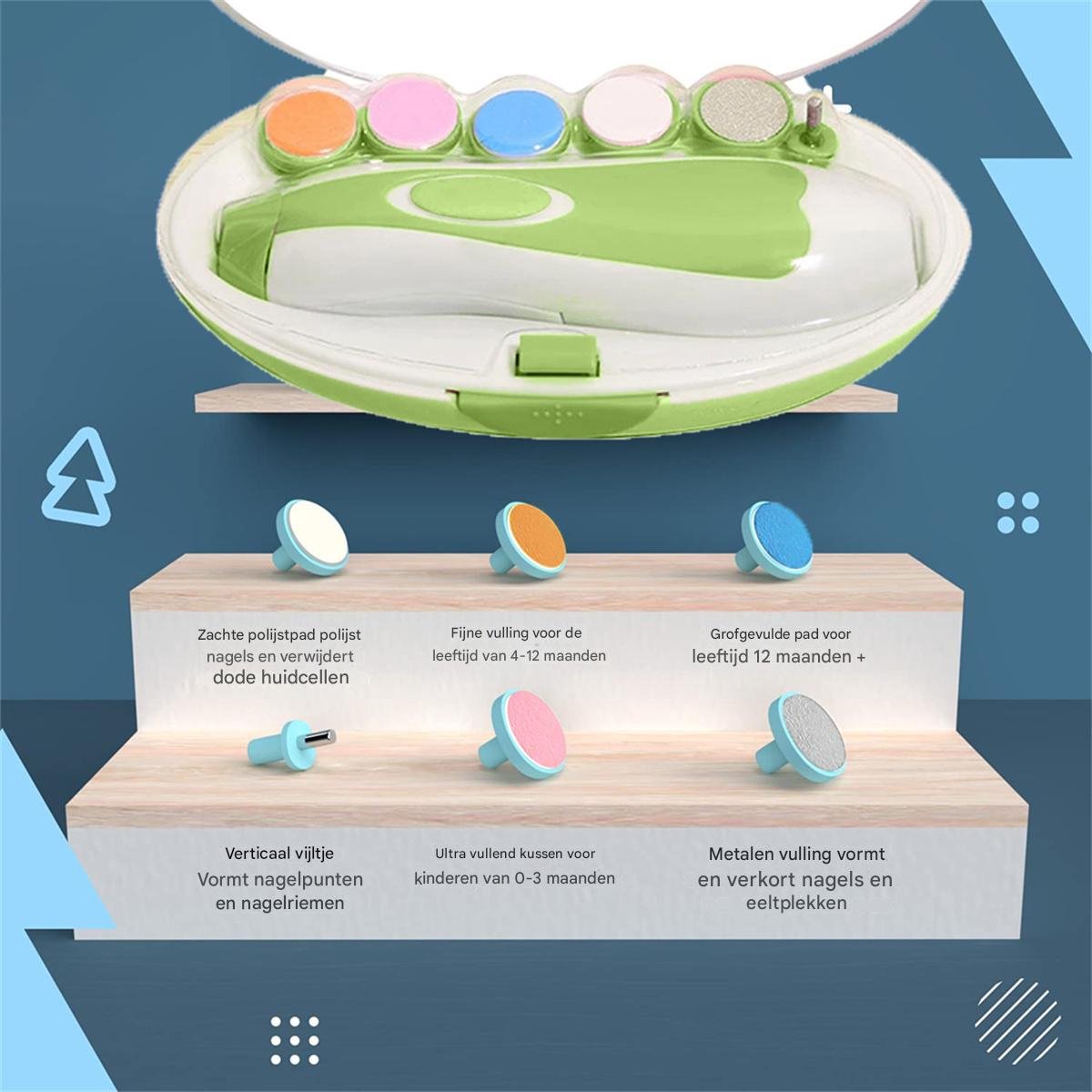 Elektrische Baby Nagelvijl - Manicure Set - Voor Pasgeborenen & Peuters - Veilig & Draagbaar - Groen — cadeau in Verzorging - foto 3