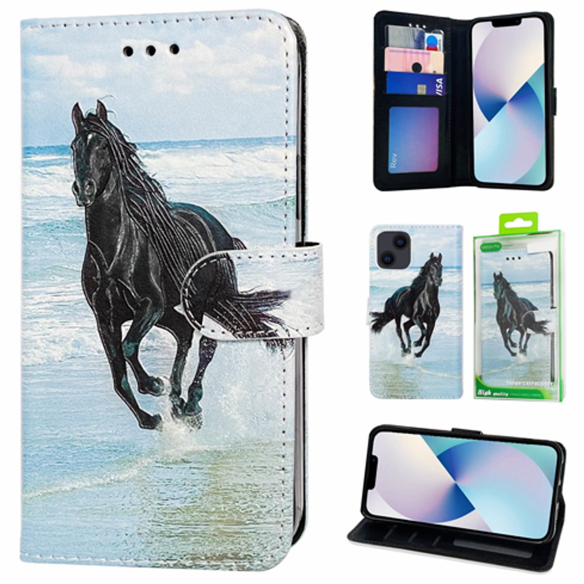 Telefoonhoesje Geschikt voor iPhone 16 - Bookcase - Paard Printje - Ruimte voor 3 pasjes