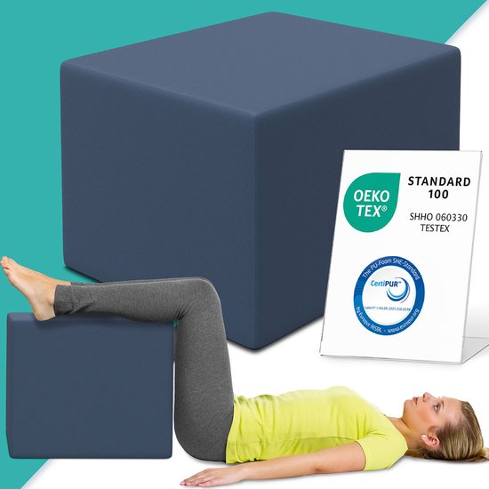Cube orthopédique ELONEO - Rehausseur de jambes et siège pour étirements et Détente, soutien du dos, de la colonne vertébrale et de la posture, housse lavable, 40 x 50 x 50 cm
