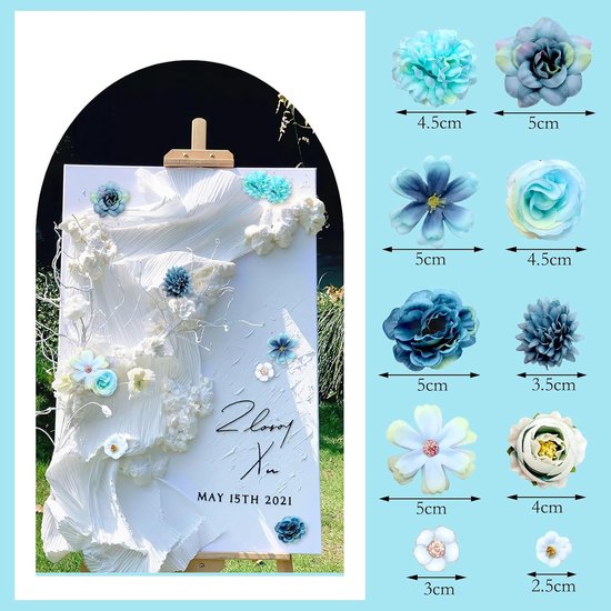 Kisflower Kunstbloemen, stofblauwe zijde, kunstrogen, combo pioenrozen, bloem voor doe-het-zelf, bruiloft, bruidsboeket, feest, woondecoratie, blauw (Dusty Blue