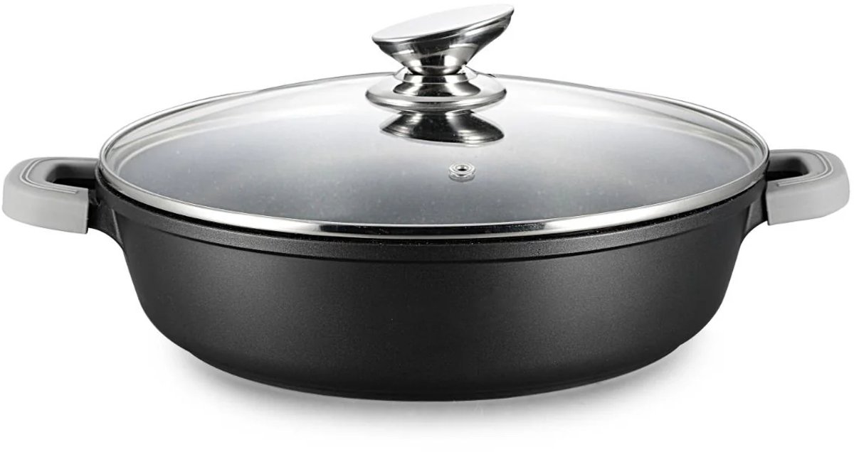 Ferveo Omega Lage Braadpan met Deksel - 28cm - Zwart - Inductie
