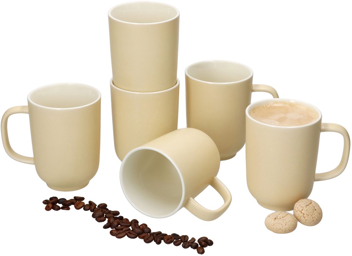 Set van 6 Jasper vanille stoneware koffiemokken - 403541