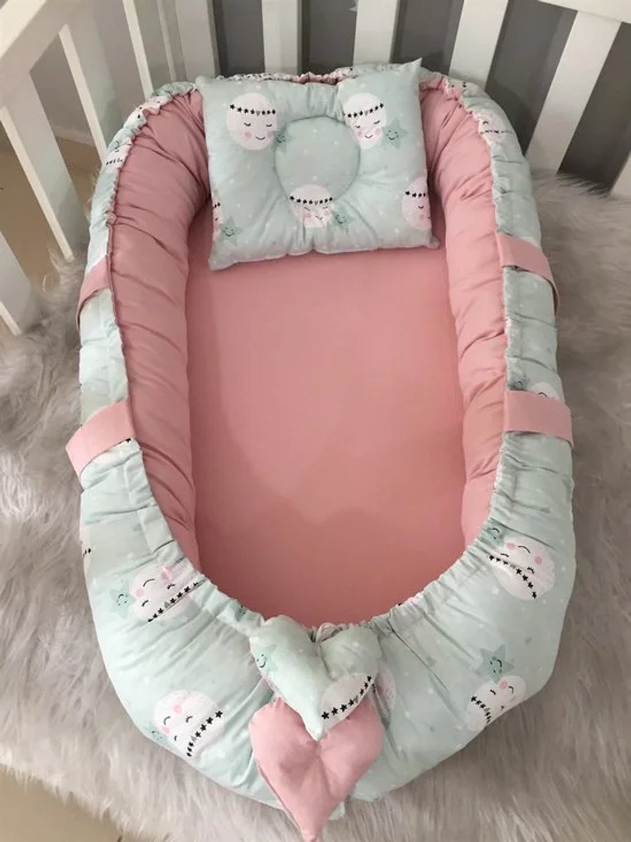 Bol.com SNS Baby - Babynestje en Hoofdkussen - Organische Katoen - Antibacterieel Babynestje - Anti-Allergisch Babynestje - Wate... aanbieding